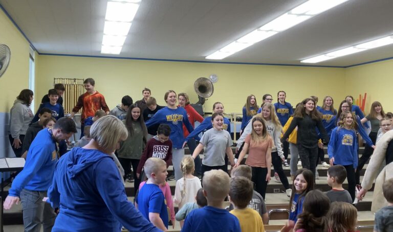 Kids in band room dancing